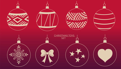 Set of Christmas toys in flat outline style