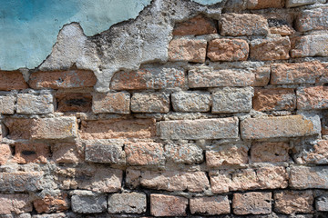 brick wall texture close up and blue cement