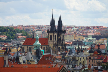 Obraz premium Aerial view of historic old town with numerous towers, Capital city Prague, Czech Republic