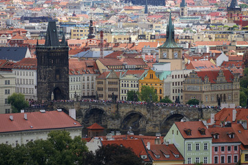 Fototapeta na wymiar Capital city Prague with Charles Bridge and historic Old Town aerial view, Czech Republic