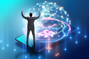 Businessman in 5g high internet speed concept