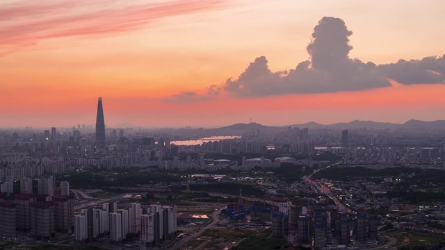 Time Lapse Sunset of Seoul cityscapes at South Korea.
