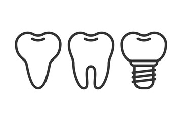 Cute teeth line style set with different tooth form. Flat vector tooth isolated illustration.