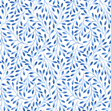 Fototapeta Seamless pattern with stylized leaves. Watercolor hand drawn illustration.