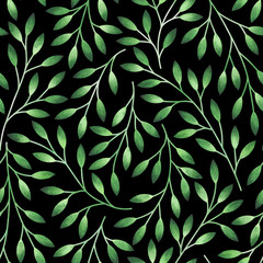 Seamless pattern with stylized leaves. Watercolor hand drawn illustration.