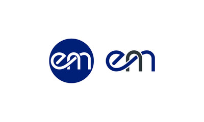 Initial letter em linked circle lowercase logo, Based Alphabet Iconic E M Logo Design, Unique modern creative minimal circular shaped fashion brands black and white color EM 