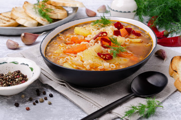 Thick vegetable soup with pasta