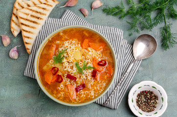 Thick vegetable soup with pasta