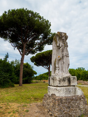 Statue of winged Minerva, Ancient Archaeological Roman Site of Ostia Antica in Rome, Italy