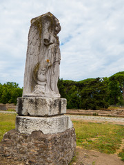 Statue of winged Minerva, Ancient Archaeological Roman Site of Ostia Antica in Rome, Italy