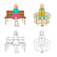 Vector illustration of posture and mood sign. Collection of posture and female stock vector illustration.