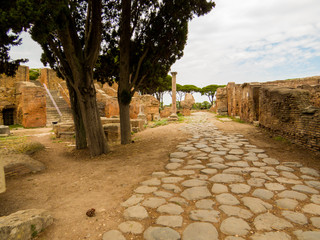 Ancient Roman archaeological site of Ostia Antica in Rome, Italy