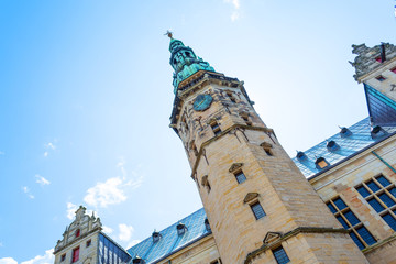 One of the towers of Kronborg Castle. View from below. Denmark. Sights. Architecture.
