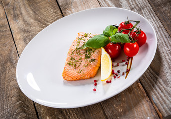 Roast salmon and vegetables