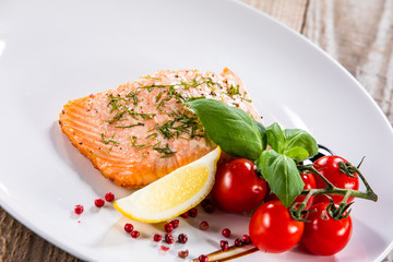 Roast salmon and vegetables