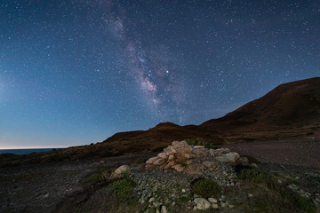 Night landscape on the coast of the Escullos. Natural Park of Cabo de Gata. Spain.