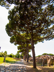 Ancient Roman Archaeological Site of Ostia Antica in Rome, Italy