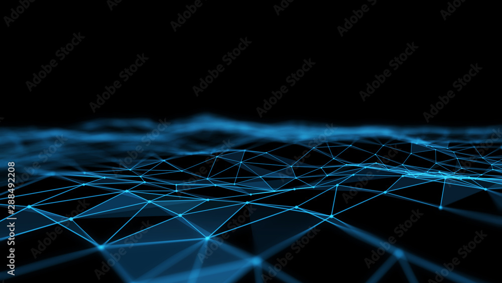Poster illustration of particle wave movement futuristic computer digital.abstract 3d rendering of technolo
