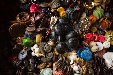 Heap of vintage sewing buttons,