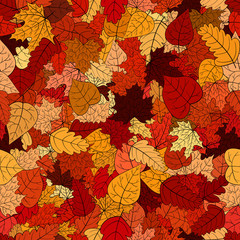 abstract vector doodle autumn leaves seamless pattern