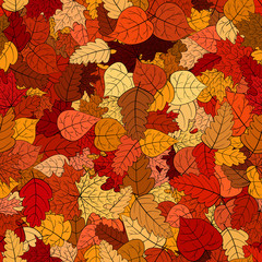 abstract vector doodle autumn leaves seamless pattern