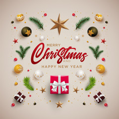 Merry Christmas and New Year greeting card design