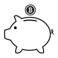 Piggy bank flat icon vector with bitcoin symbol. Money income