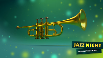 Obraz na płótnie Canvas 3D Trumpet Poster, Jazz Night (3D Render)