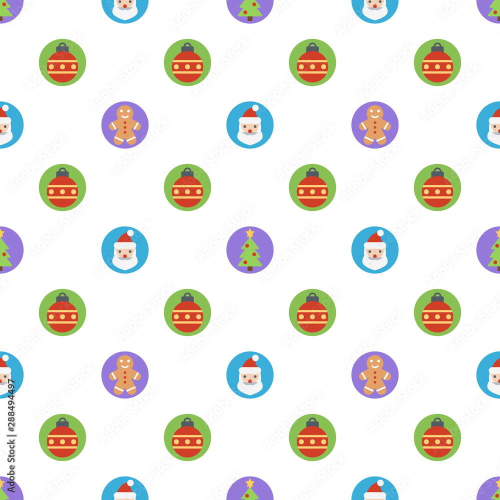Poster christmas and new year vector seamless pattern with color flat icons on white background. repeating 