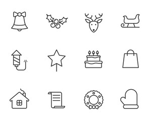 christmas outline vector icons set isolated on white background. christmas holiday flat icons for web, mobile and ui design.