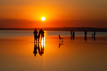 Fototapeta premium Salt lake Konya Turkey. A man watching far