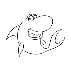 Black Line Art Shark Cartoon on a White Background