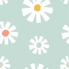 Colorful seamless pattern with hand drawn chamomile flowers