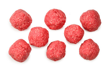 Raw meat balls isolated on white background.