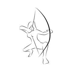 Black white illustration of archer gesture line art
