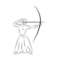 Black white illustration of archer gesture line art