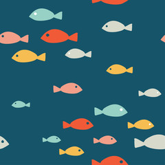 Simple sea vector seamless pattern with hand drawn fish