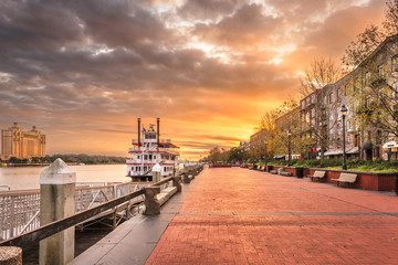 Savannah, Georgia, USA riverfront promenade - Powered by Adobe