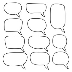 Vector speech bubbles set. Hand drawn speech bubbles set, doodle style, Blank empty vector speech bubbles. Cartoon outline balloon word design.