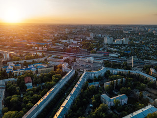 Naklejka na ściany i meble Evening sunset in summer Voronezh. Railway station district