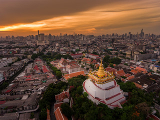 Sun rise Twilight at The Golden Mount or Wat Saket Temple , Bangkok Thailand. Famous Landmark to visit.