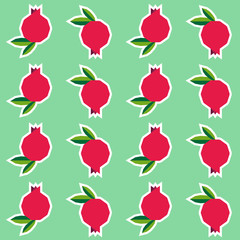 Ripe Pomegranates with Leaves Seamless Background