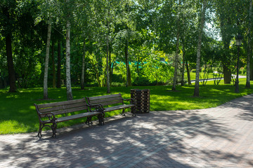 Scenic view of the park in the center of the big city in the spring. In the atmosphere of natural light