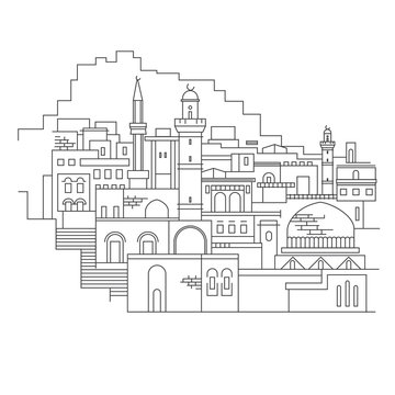 Sights of Israel vector illustration. Israel views of the city Jerusalem tourist city skyline vector