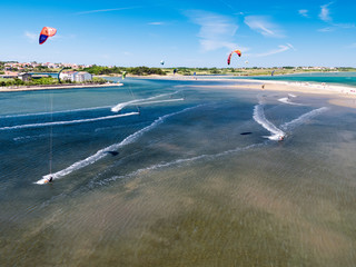 Aerial scene of the kitesurfing in Nin, Croatia