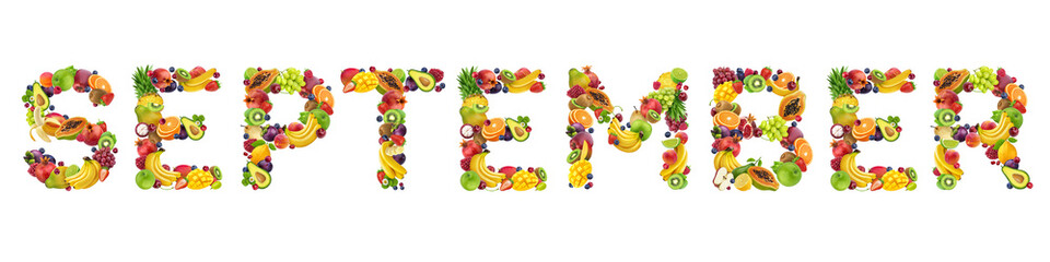 September word made of tropical and exotic fruits