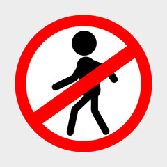 Simple Vector Prohibition Sign, No Access for Pedestrian at gray background