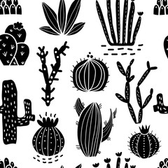 Succulents and cacti plants. Vector seamless pattern