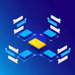 Global online email marketing. Vector isometric background desig