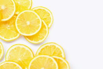 Fototapeta na wymiar Fresh lemon with slices on white background.